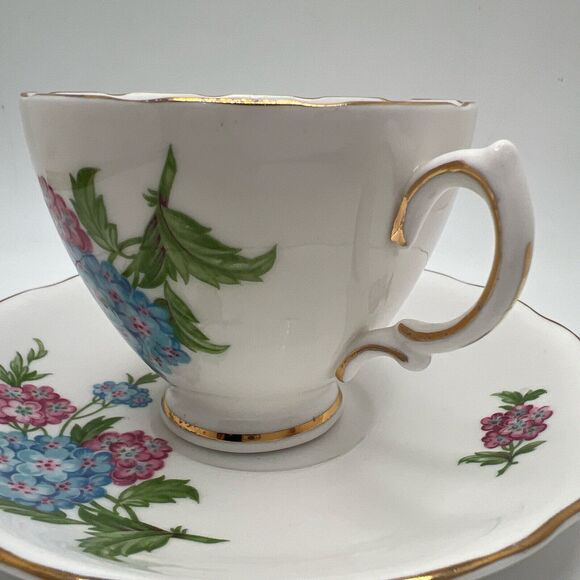Vintage Royal Vale Pink/Blue Floral (Bone China) Tea Cup/Saucer England - Picture 3 of 7